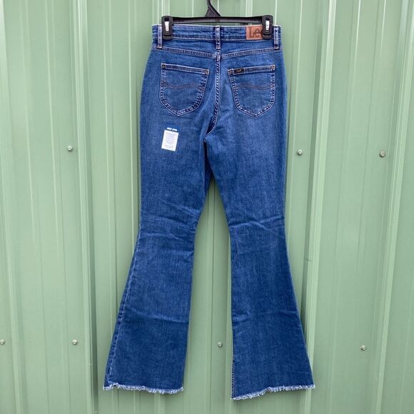 Women’s Lee High Rise Flare Denim Jean Pants with Raw Hem Size 4 M - Picture 2 of 10